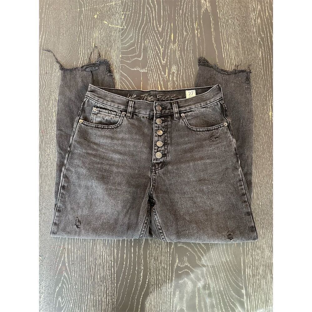 We The Free by Free People Black Distressed Button Fly Denim Jeans Women’s SZ 27